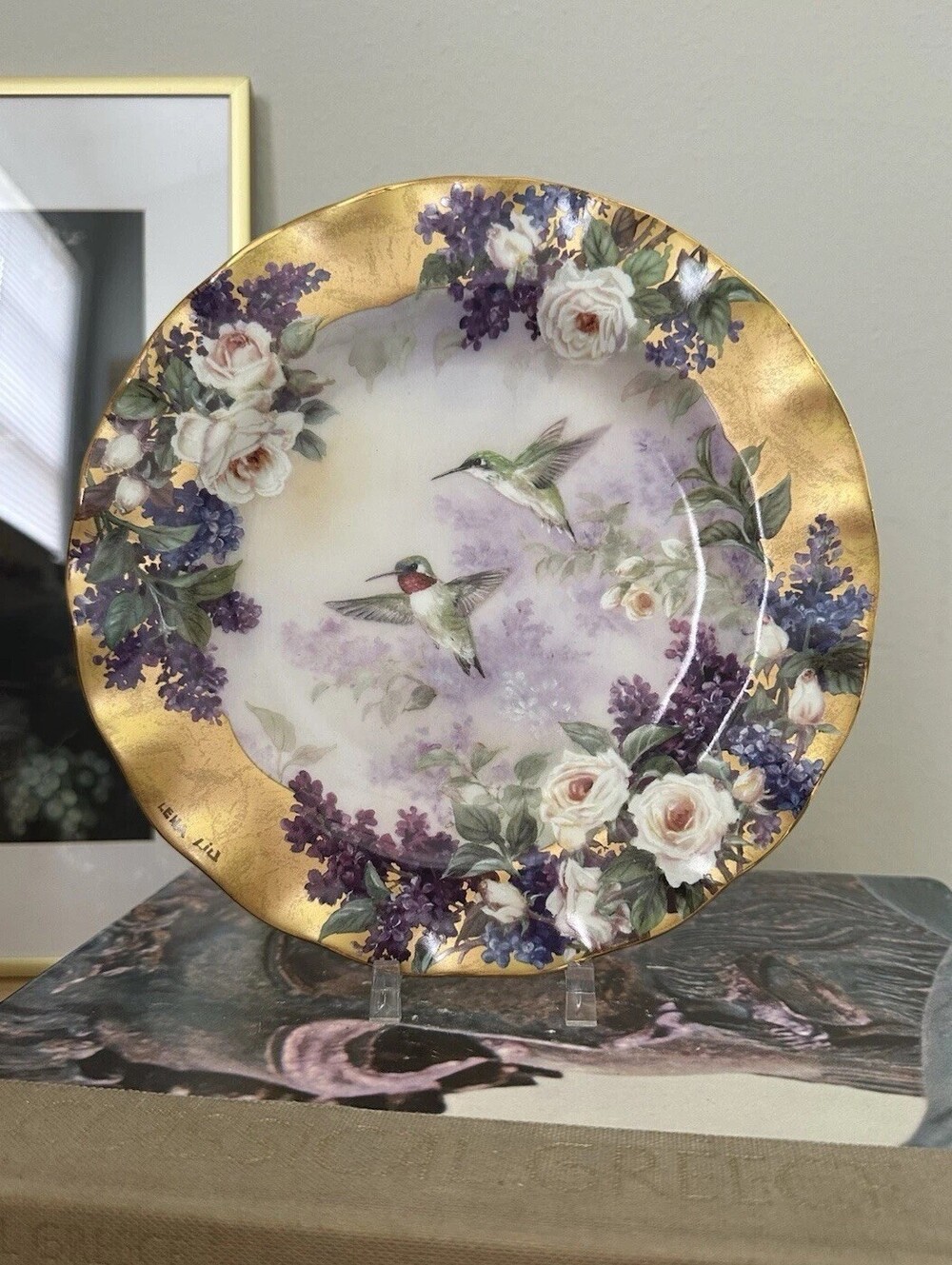 Lena Liu's Delicate Treasures Crown Jewels 1999 Decorative Plate W/ Hummingbirds